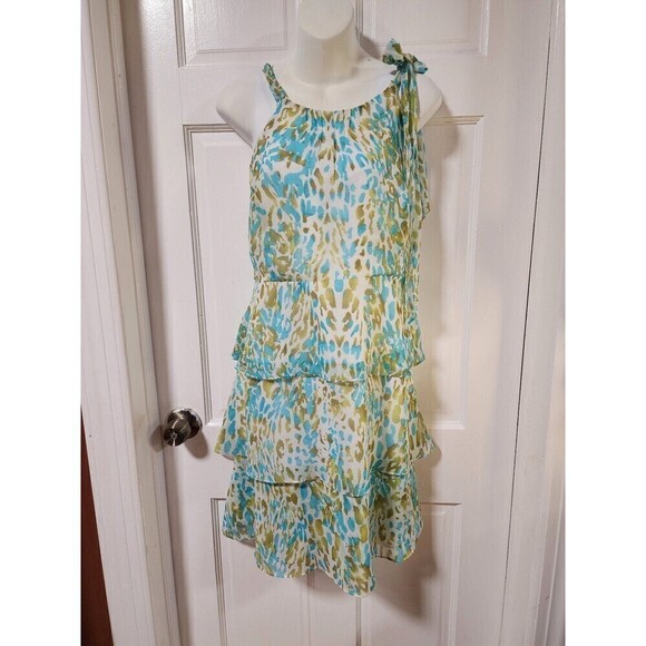 BCBGMaxAzria Blue and Green Animal Print
Tiered Sleeveless Chiffon Midi Dress XL - Picture 3 of 12